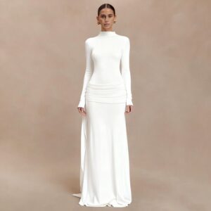 Merlot Elegance Long-Sleeve Maxi Dress