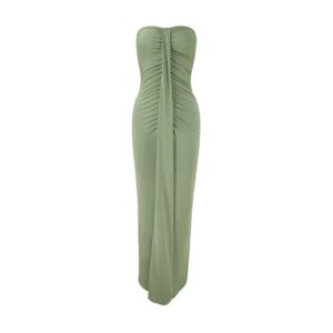 Sage Ruched Strapless Maxi Dress